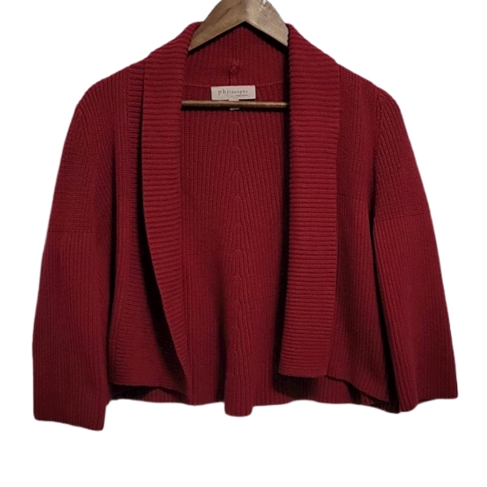 Philosophy Red Ribbed Knit Cropped Cardiga…